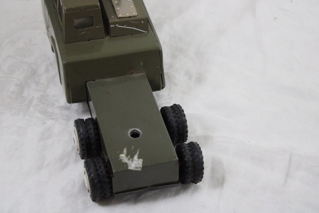 Military Tin Friction Car Carrier Hauler Japan - 13