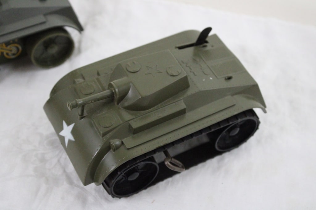 2 Marx Wind Up Military Tanks 1960's Tin Litho - 2