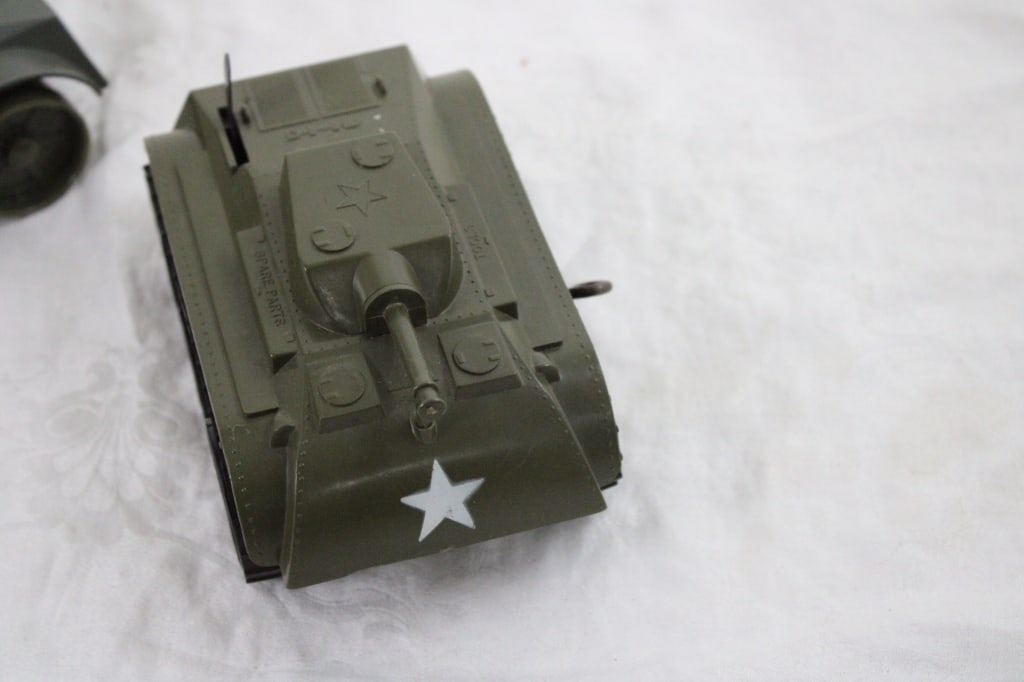 2 Marx Wind Up Military Tanks 1960's Tin Litho - 3