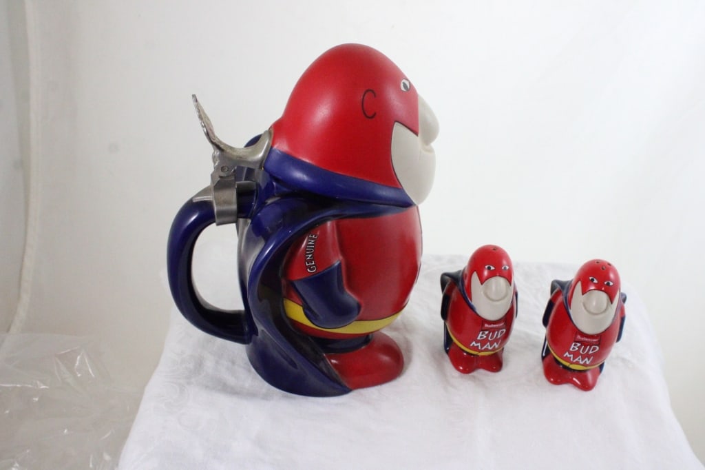 1989 Budweiser Beer Bud Man Stein & S&P Shakers - 4