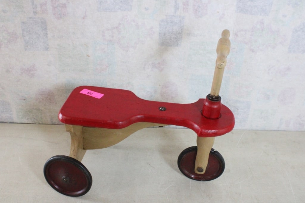Vintage Child's Wood 3 Wheel Ride On Scooter - 3