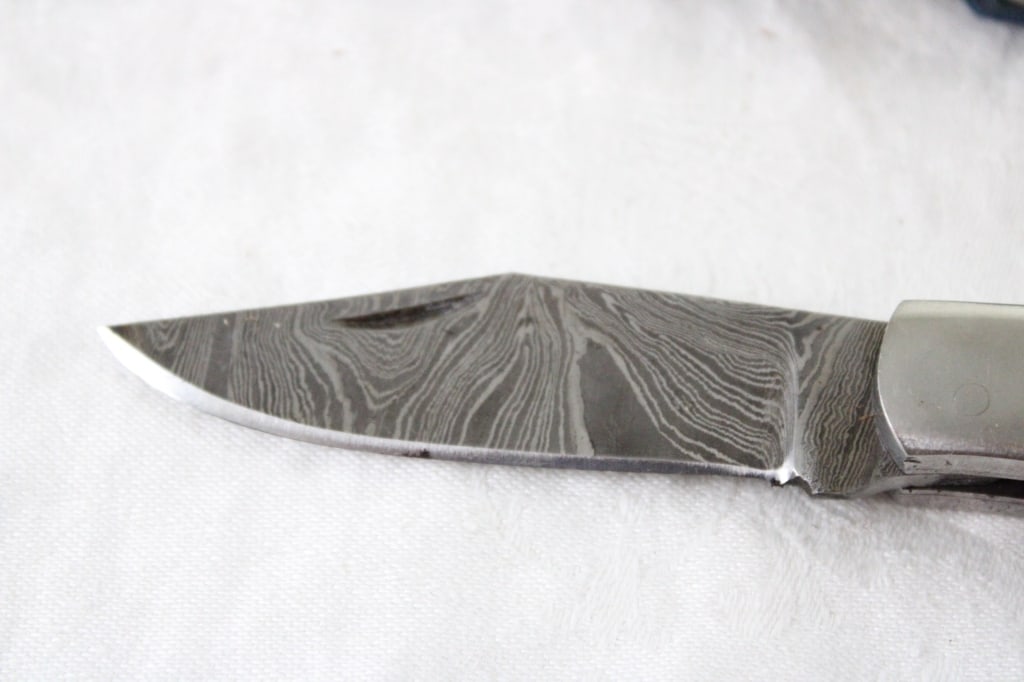 2 Unbranded Damascus Folding Knives w/Sheaths - 3