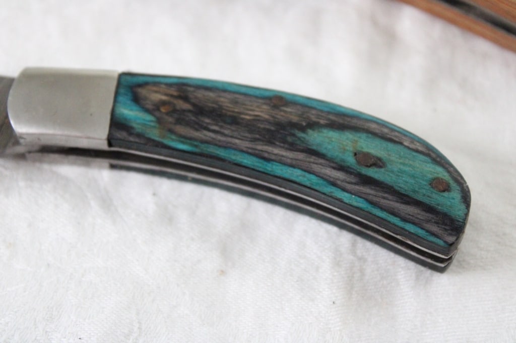 2 Unbranded Damascus Folding Knives w/Sheaths - 4