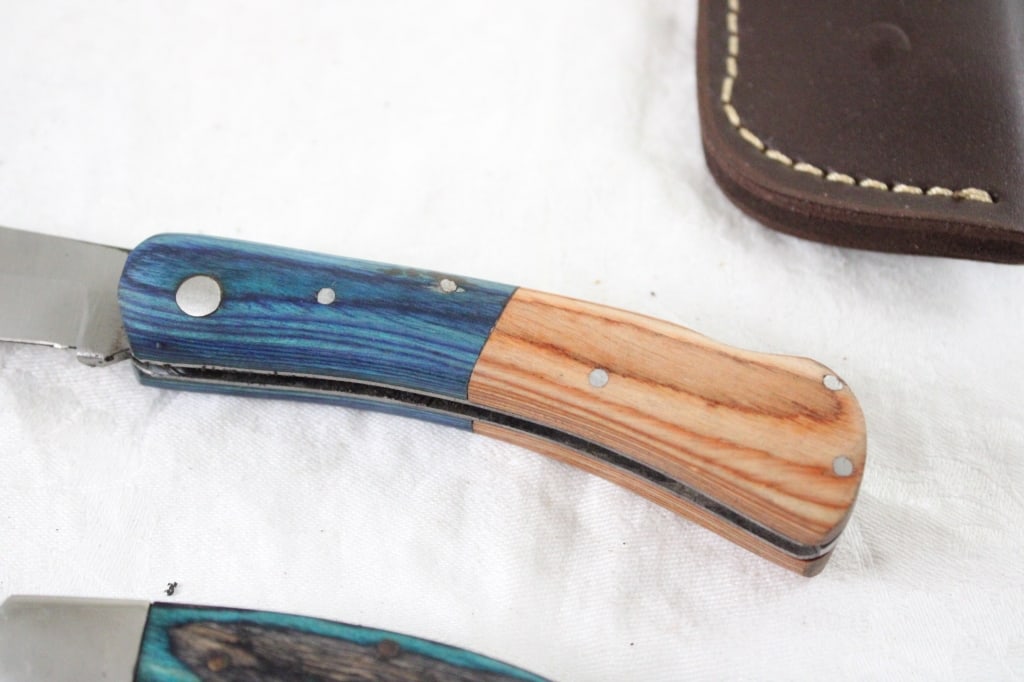 2 Unbranded Damascus Folding Knives w/Sheaths - 5