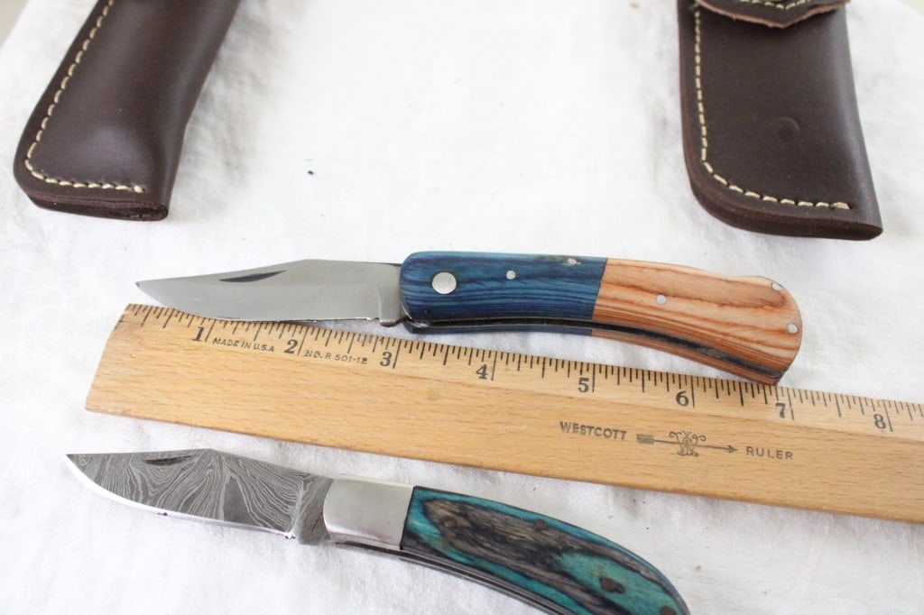 2 Unbranded Damascus Folding Knives w/Sheaths - 8