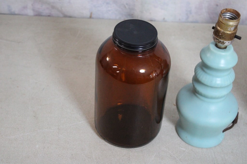 2 Signed Pottery Lamps, Duraglas Apothecary Jar - 2