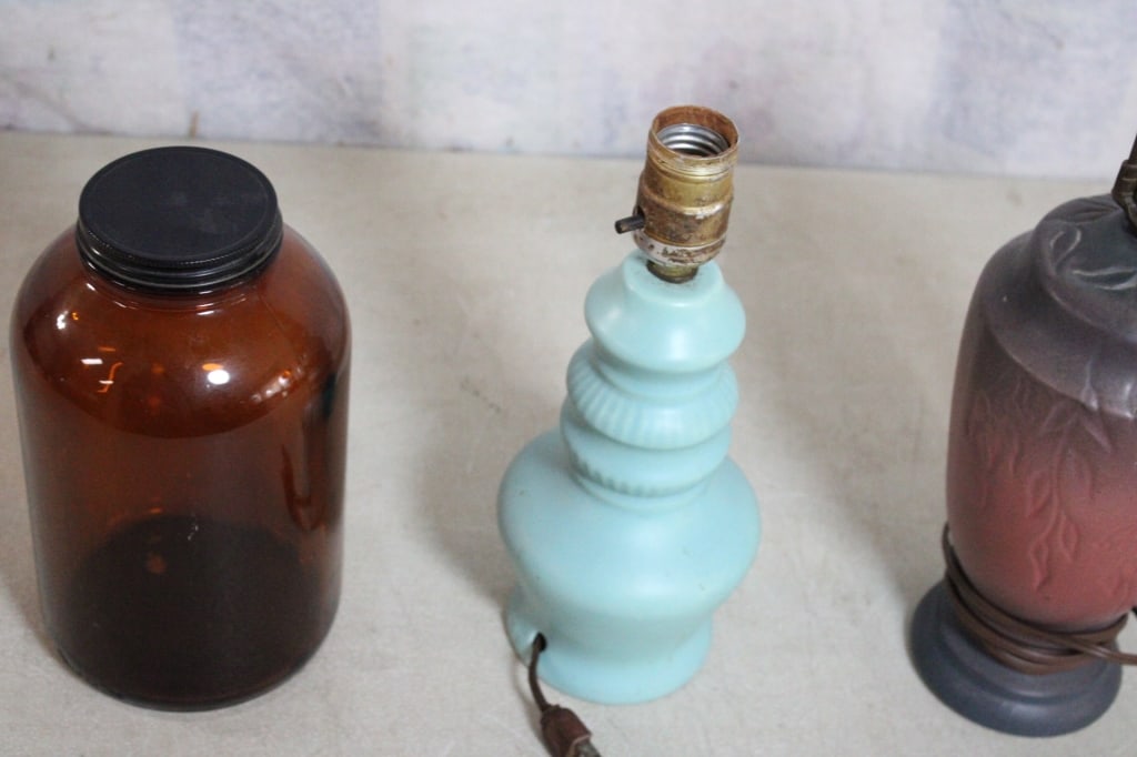 2 Signed Pottery Lamps, Duraglas Apothecary Jar - 6