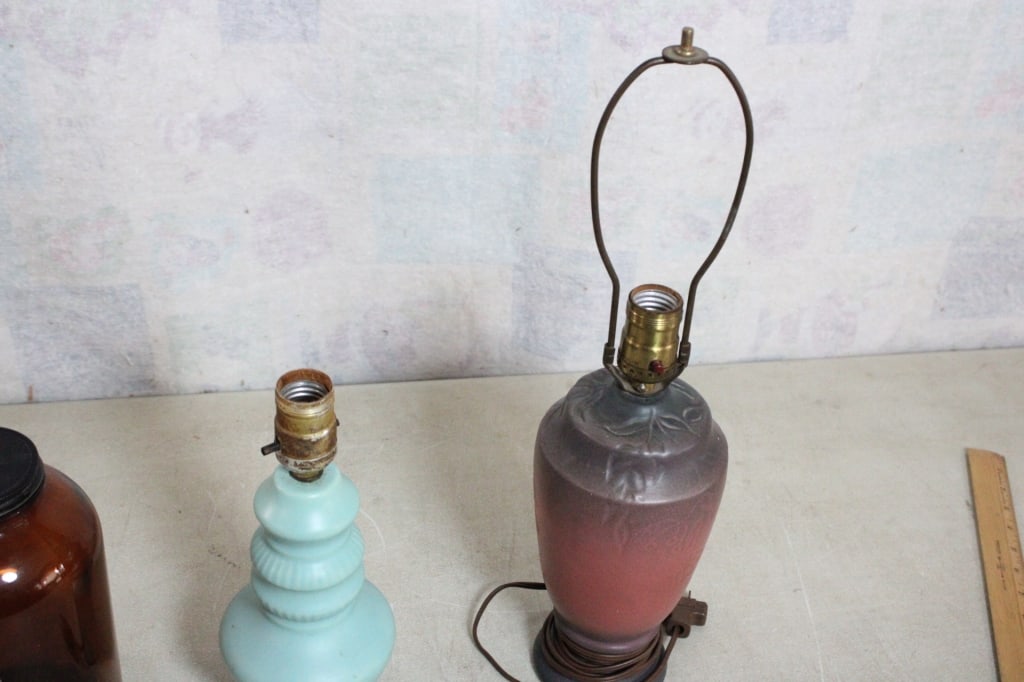 2 Signed Pottery Lamps, Duraglas Apothecary Jar - 7