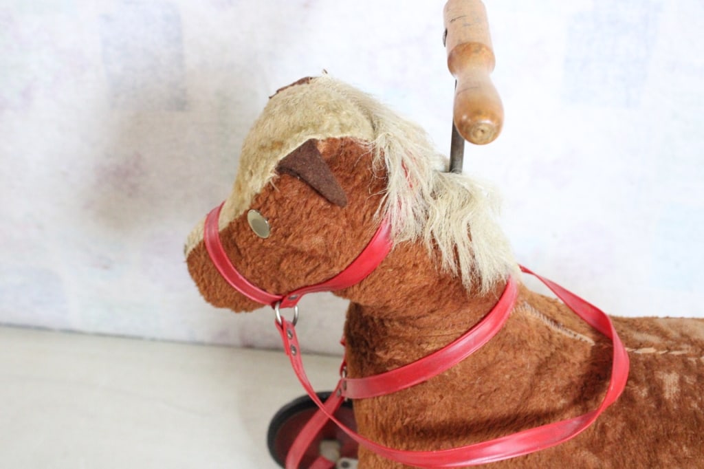 Antique Straw Stuffed Ride On Pony Toy - 5