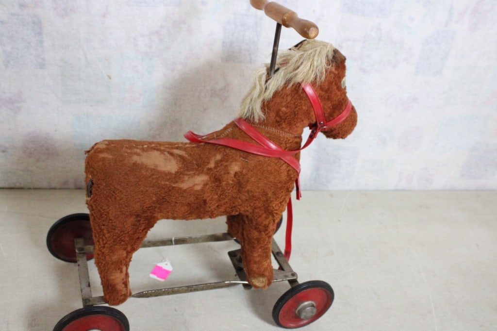 Antique Straw Stuffed Ride On Pony Toy - 9