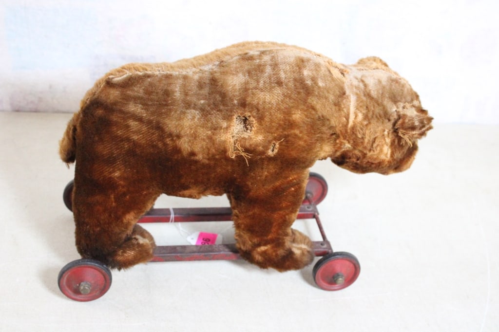 Antique Straw Stuffed Bear Pull Toy - 3