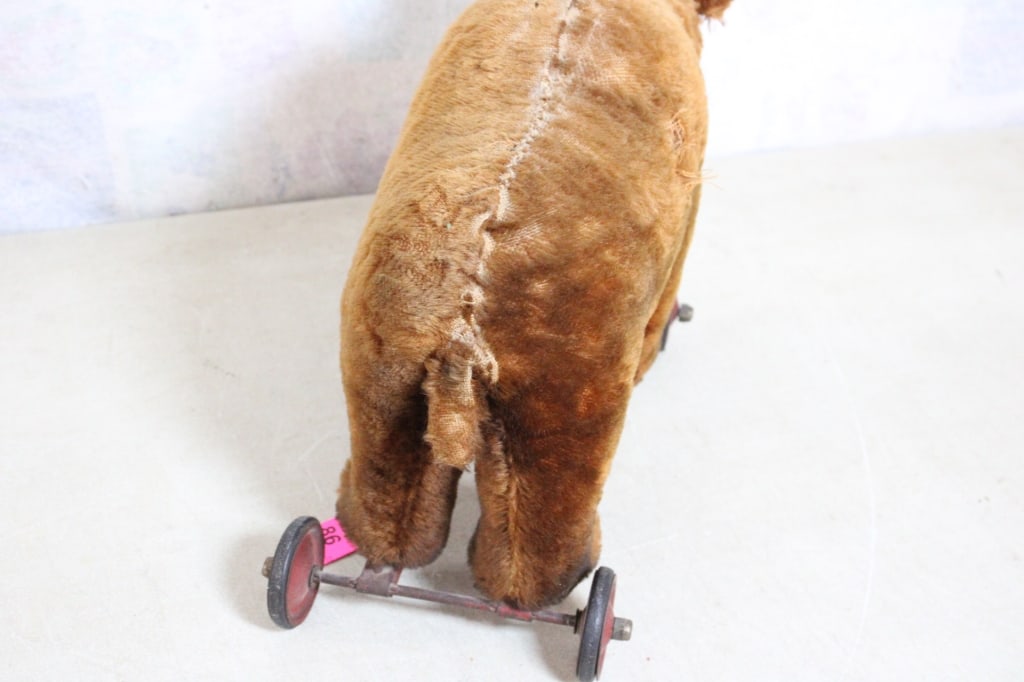 Antique Straw Stuffed Bear Pull Toy - 4
