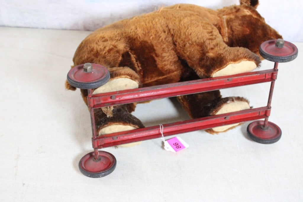 Antique Straw Stuffed Bear Pull Toy - 5