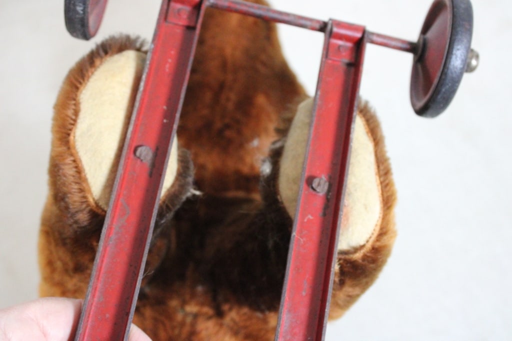 Antique Straw Stuffed Bear Pull Toy - 7