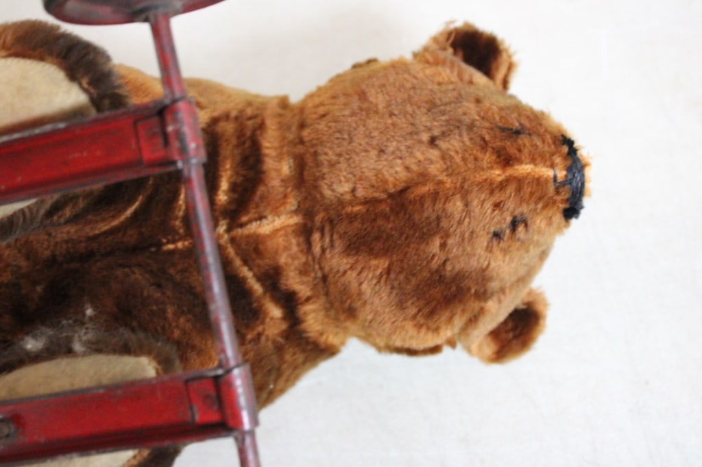 Antique Straw Stuffed Bear Pull Toy - 8