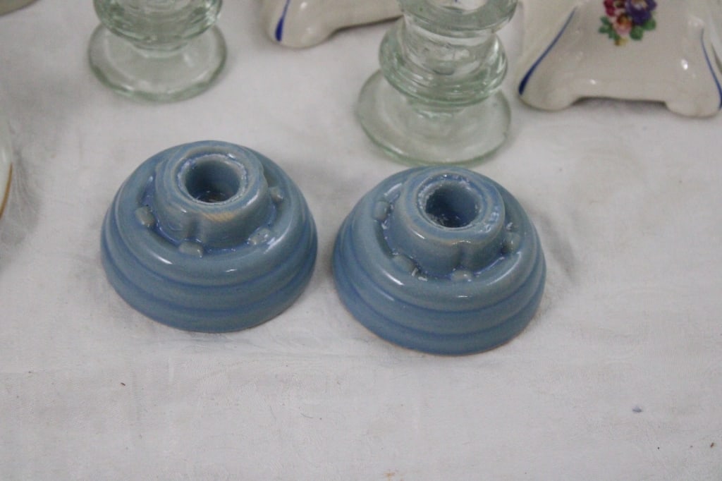 Antique Porcelain, Wicker & Other Candleholders - 2