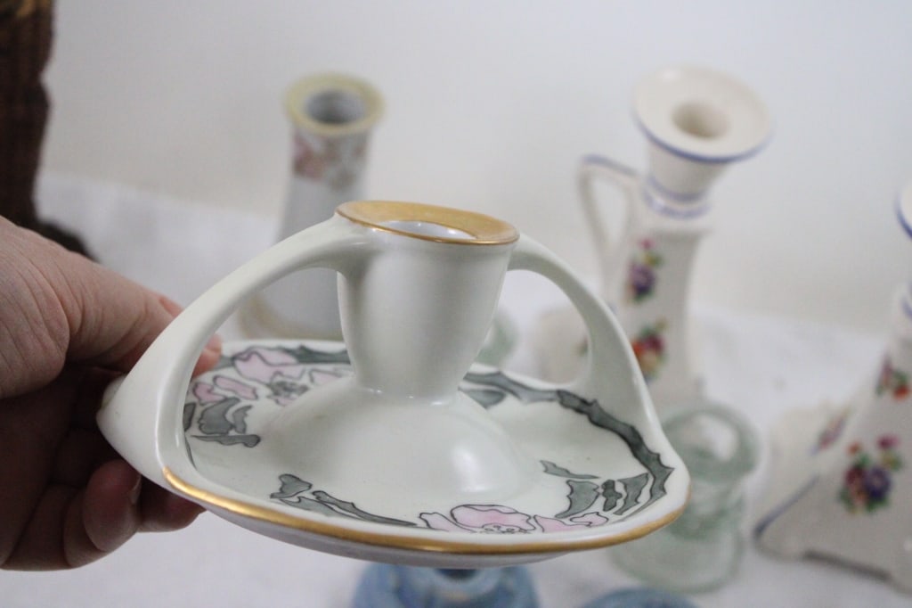 Antique Porcelain, Wicker & Other Candleholders - 6