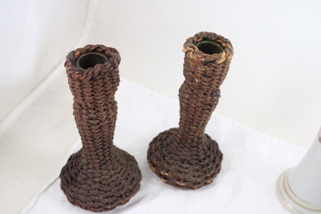 Antique Porcelain, Wicker & Other Candleholders - 7