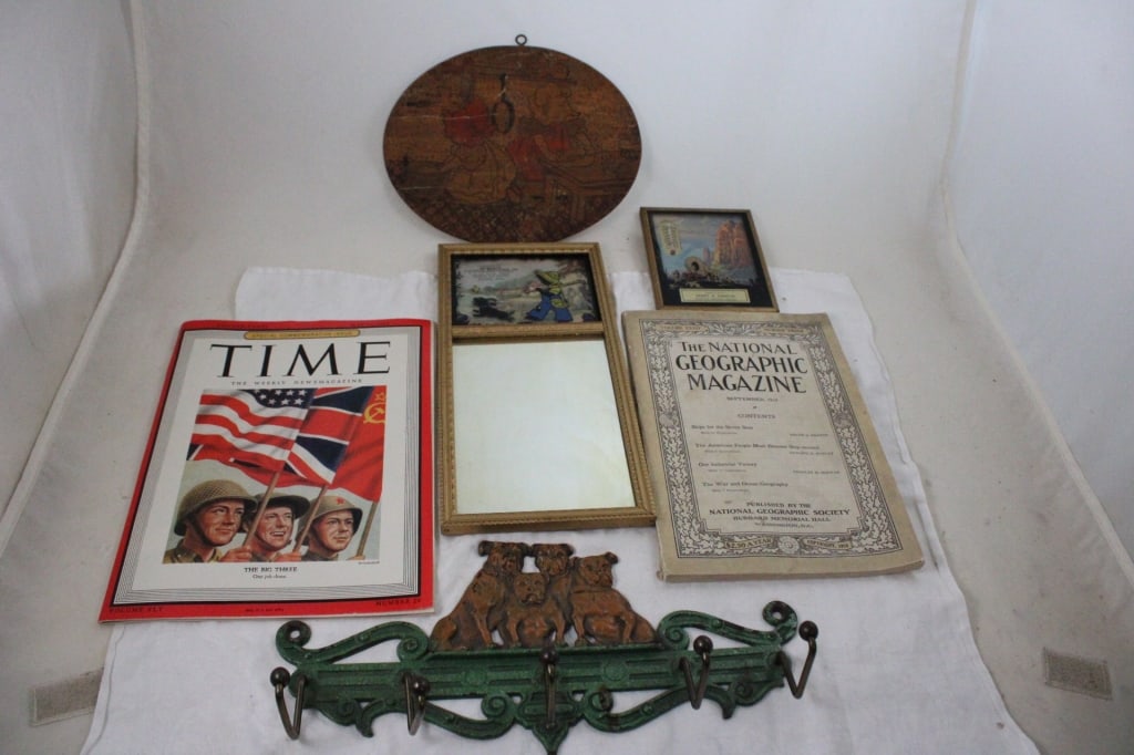 Antique USA Judd American Bulldog Wall Hook: Antique USA Judd American Bulldog Wall Hook - Cast Iron Judd American Bulldog Wall Hook 12.5" Long, May 14, 1945 WW2 Time Magazine with The Big Three, 1918 September National Geographic Magazine WWI,