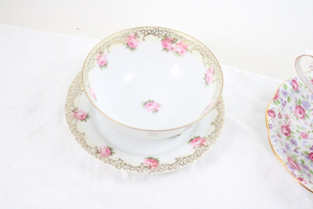 4 Teacups, 1 Demitasse Dragon Cup, Saucers, Sugar - 20