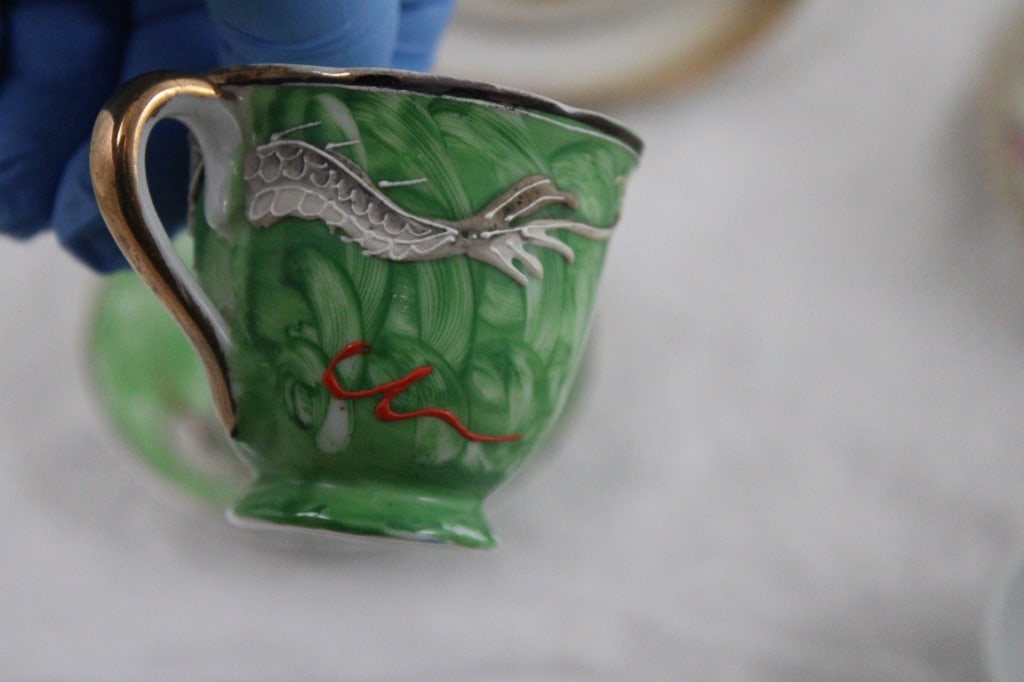 4 Teacups, 1 Demitasse Dragon Cup, Saucers, Sugar - 3