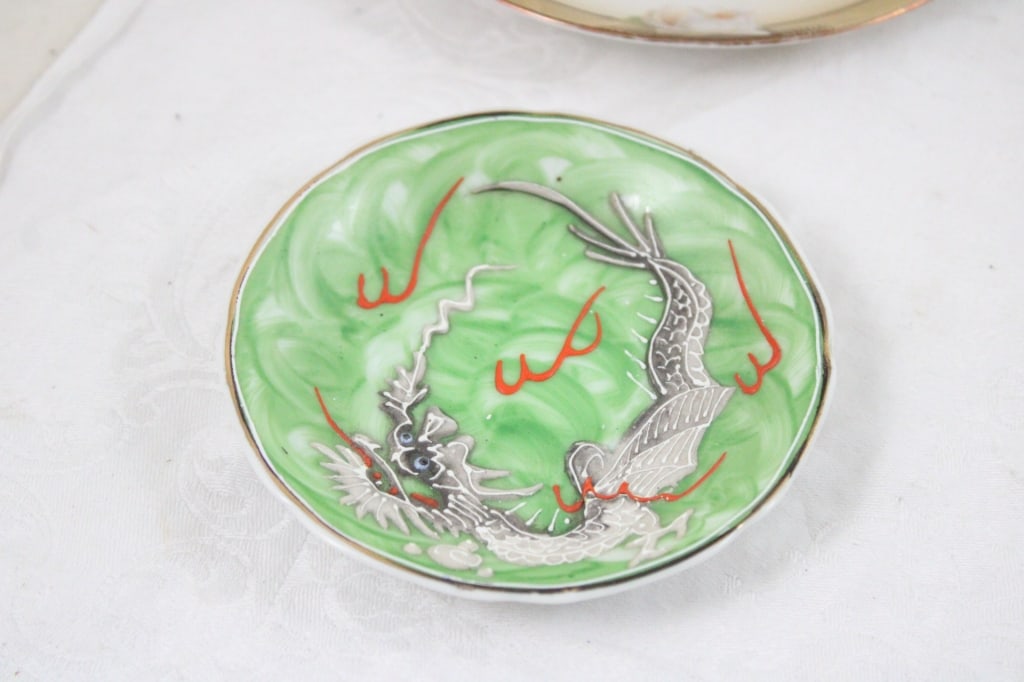 4 Teacups, 1 Demitasse Dragon Cup, Saucers, Sugar - 6