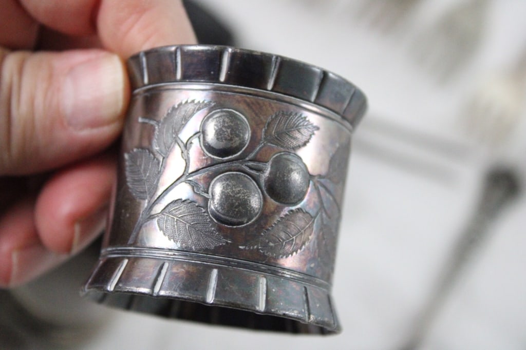 Sterling Silver Napkin Ring & Silverplate Flatware - 12