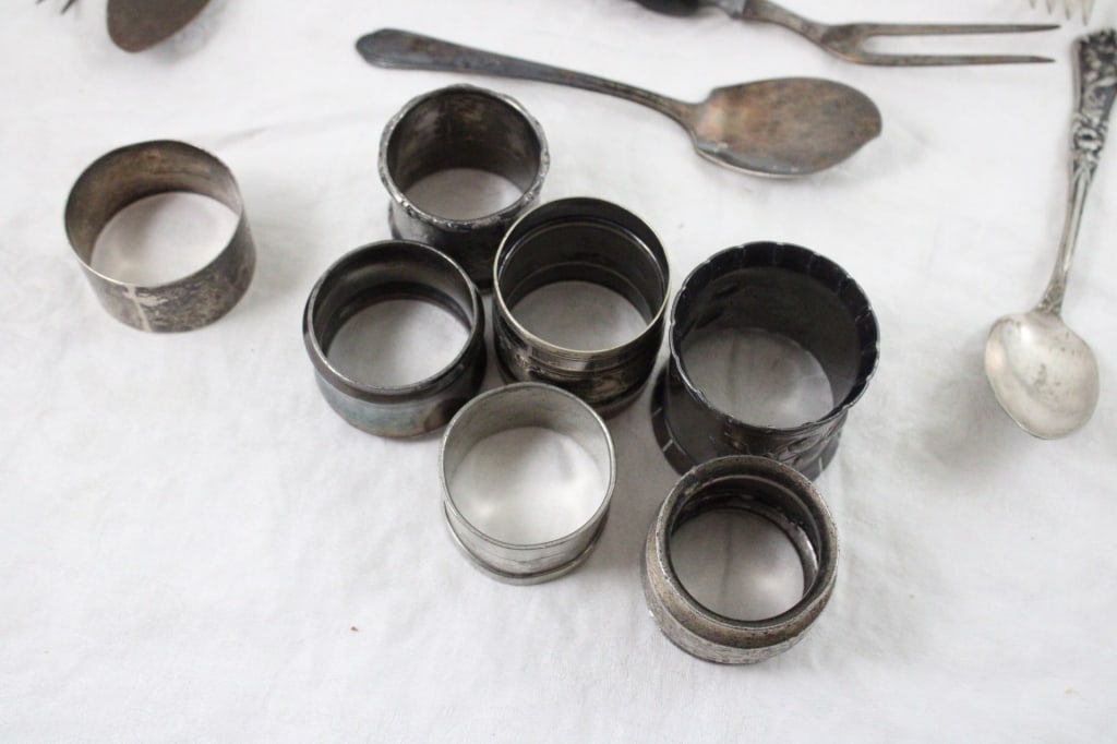 Sterling Silver Napkin Ring & Silverplate Flatware - 13