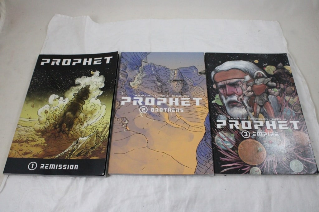 Image Comics PROPHET Volumes 1, 2 & 3: Image Comics PROPHET Volumes 1, 2 & 3 - Lot size 11" x 7" x 1". 3 Lbs. All information and photos are intended to be as accurate as possible, but errors are possible. No item may be returned