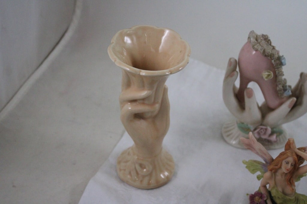 4 Hand Vases, Fairy Figurine, Lefton Bird Figurine - 2
