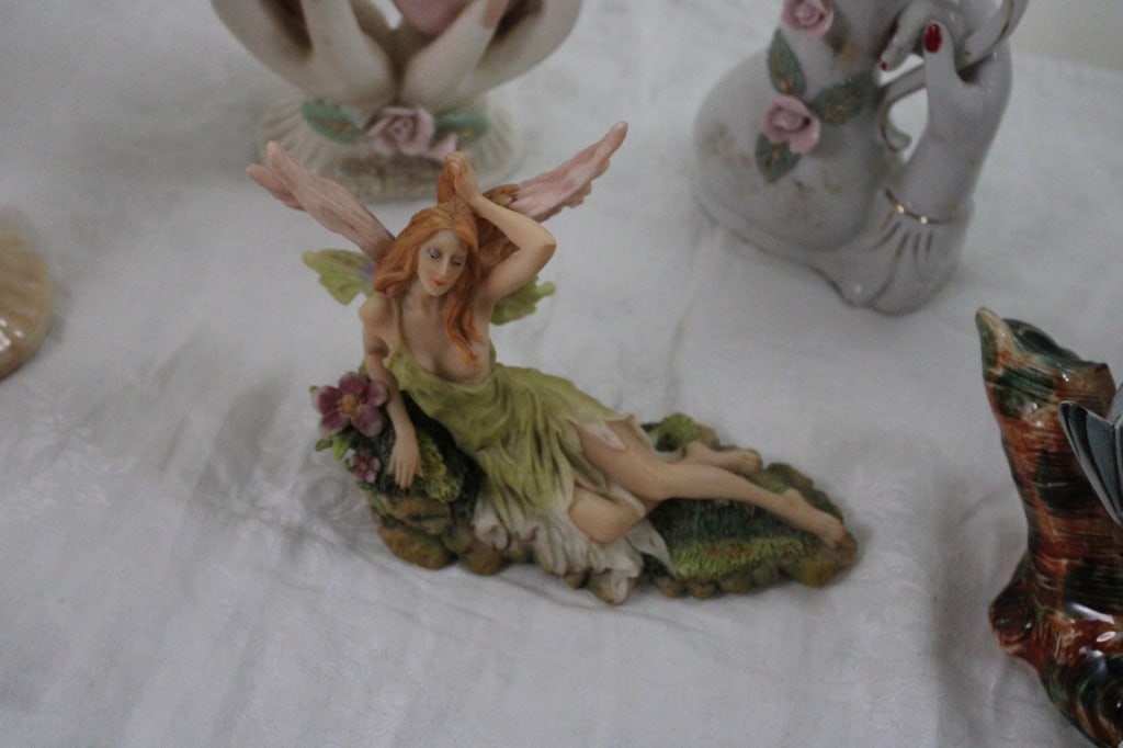 4 Hand Vases, Fairy Figurine, Lefton Bird Figurine - 4