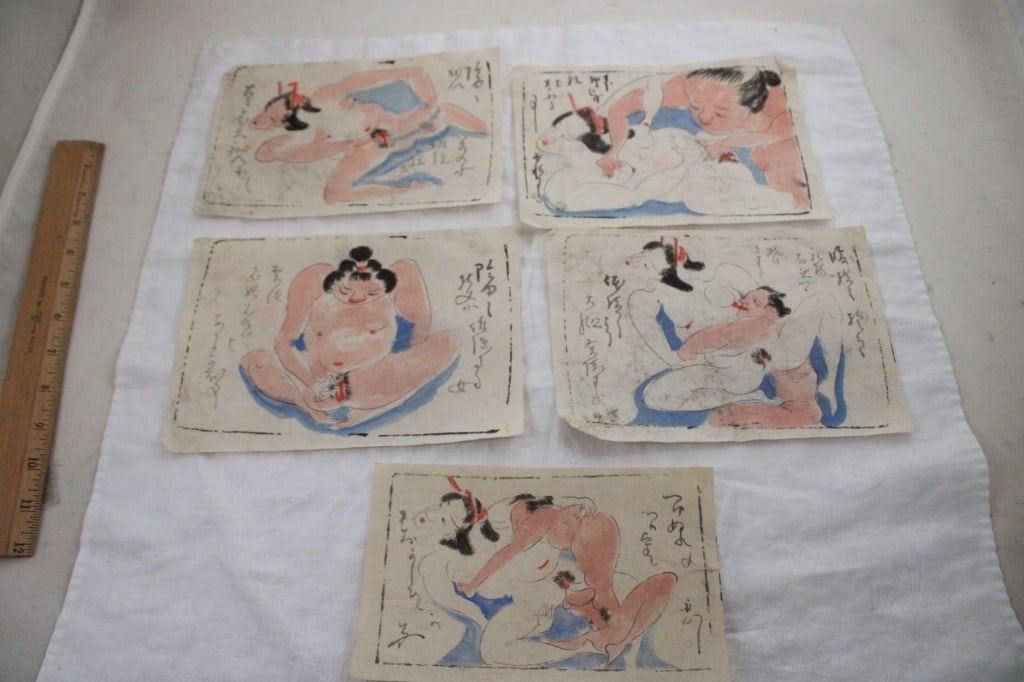 5 Antique Shunga Erotic Japanese Wood Block Prints (1 of 10)