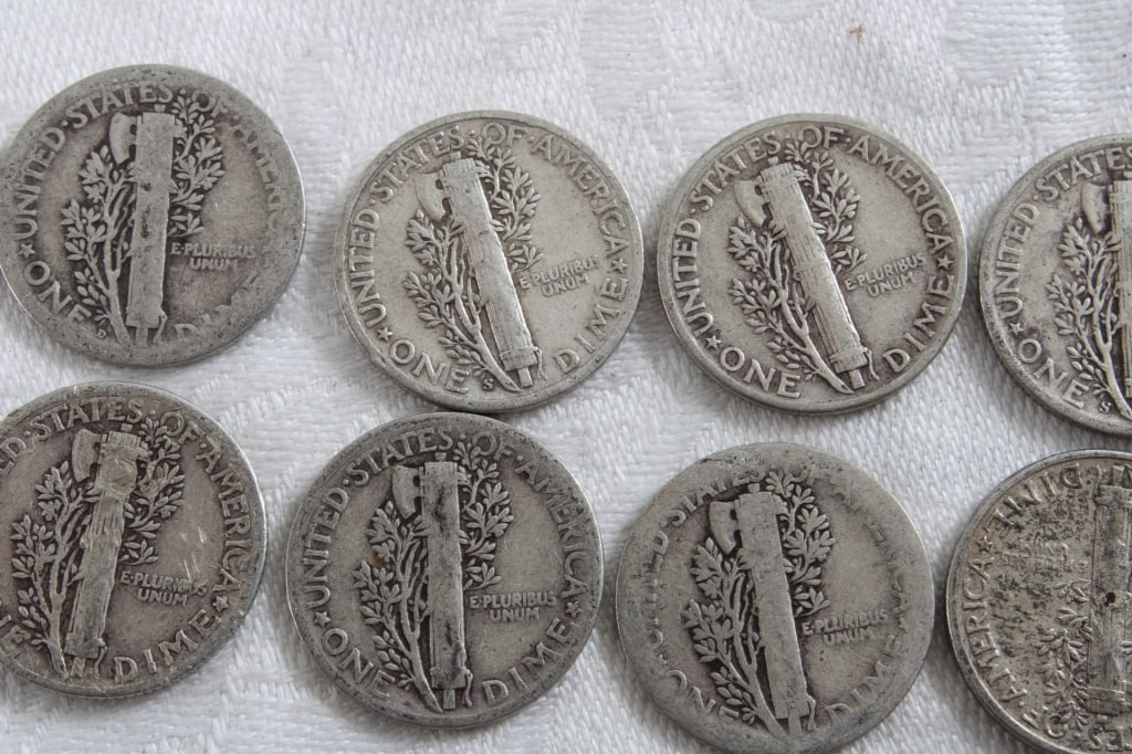 10 Silver Mercury Dimes - 6