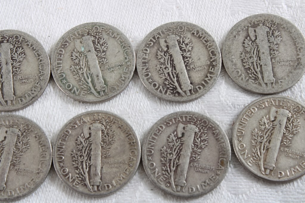 10 Silver Mercury Dimes - 6