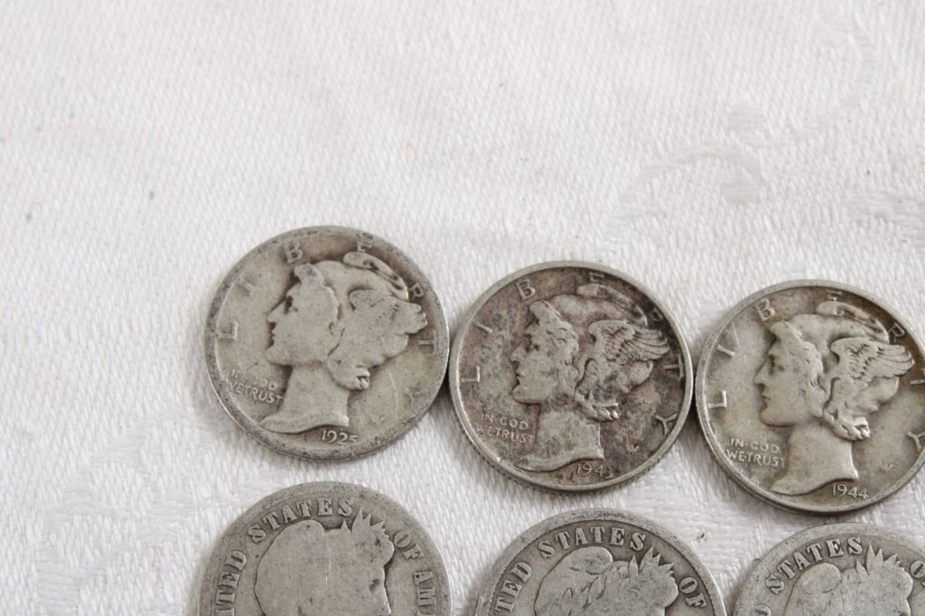 11 Silver Dimes 5 Barber & 6 Mercury - 2