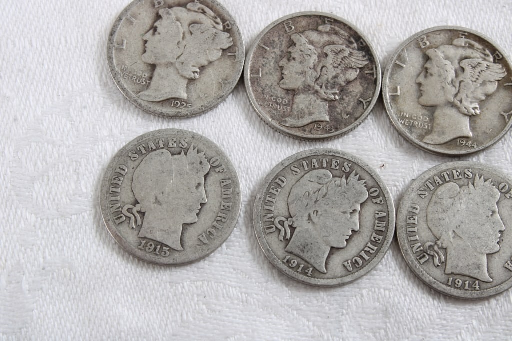 11 Silver Dimes 5 Barber & 6 Mercury - 3