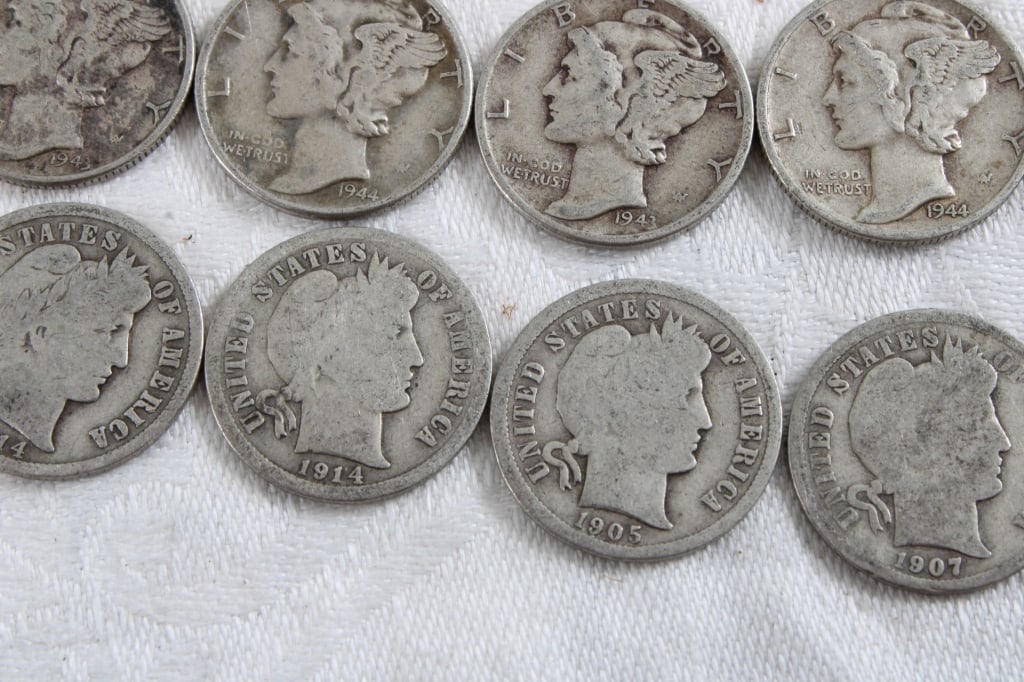 11 Silver Dimes 5 Barber & 6 Mercury - 5