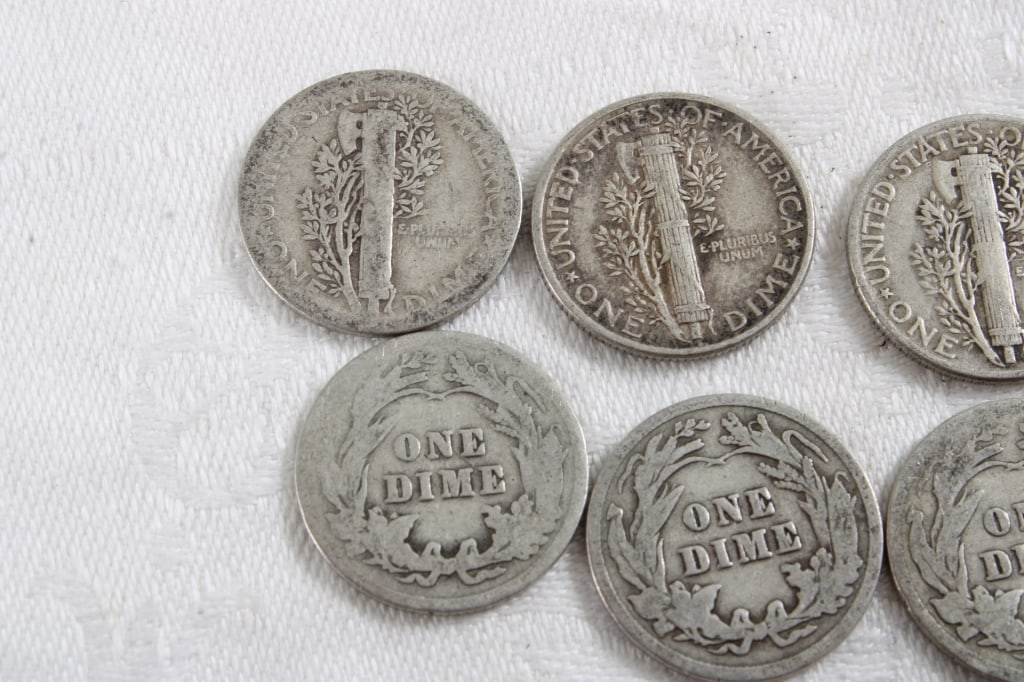 11 Silver Dimes 5 Barber & 6 Mercury - 8