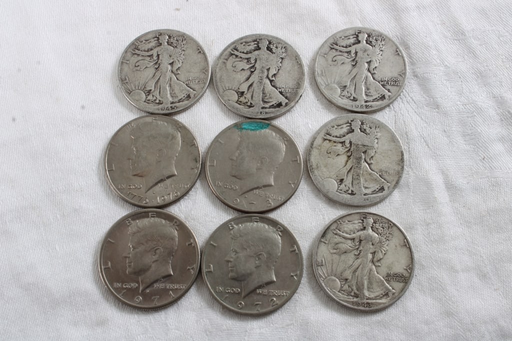 9 Walking Liberty & Kennedy Half Dollars (1 of 19)
