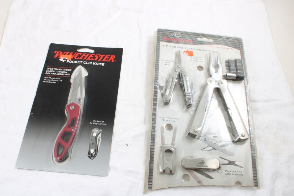 Winchester Knives & Multi-Tools New in Package: Winchester Knives & Multi-Tools New in Package - Lot Size 12" x 8" x 3". 2 Lbs. All information and photos are intended to be as accurate as possible, but errors are possible. No item