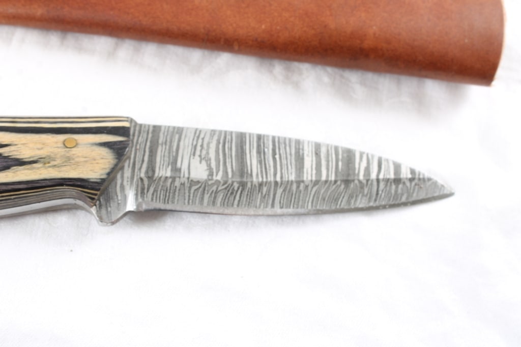 3 Damascus Custom Made Knives in Sheaths - 10