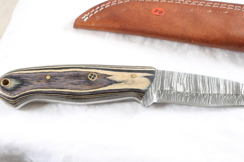 3 Damascus Custom Made Knives in Sheaths - 11