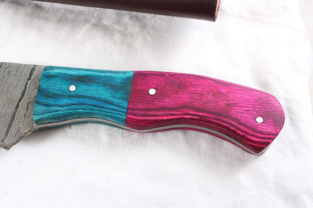 3 Damascus Custom Made Knives in Sheaths - 15
