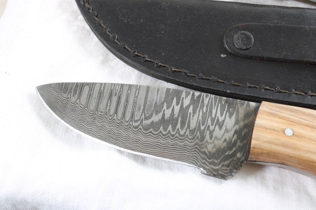 3 Damascus Custom Made Knives in Sheaths - 2