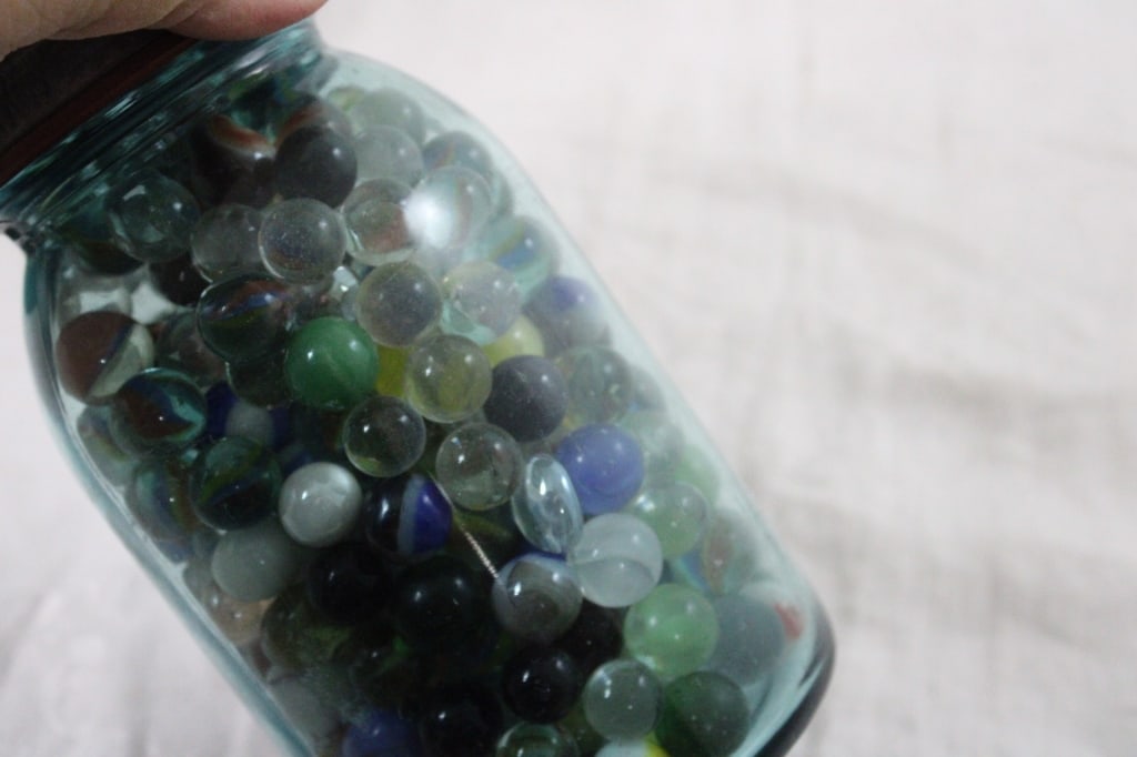 2 Canning Blue Jars of Vintage Marbles - 11