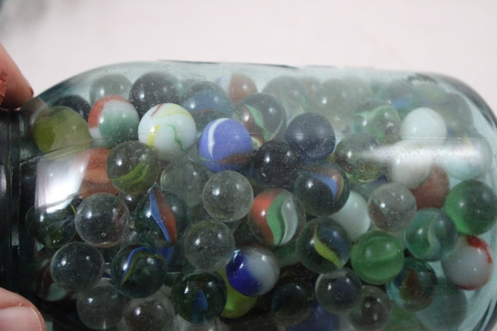 2 Canning Blue Jars of Vintage Marbles - 12