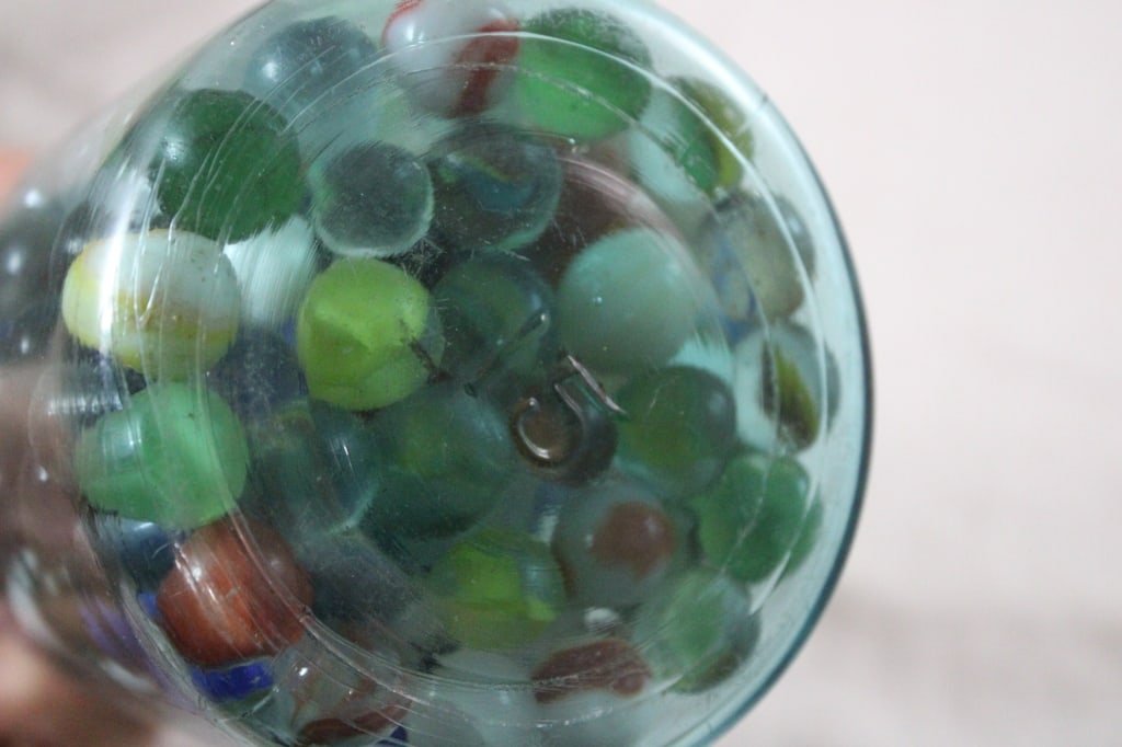 2 Canning Blue Jars of Vintage Marbles - 14
