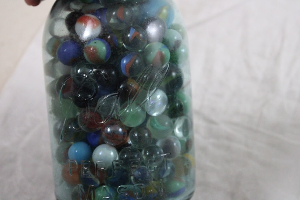 2 Canning Blue Jars of Vintage Marbles - 4