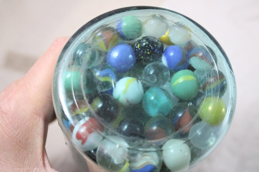2 Canning Blue Jars of Vintage Marbles - 7