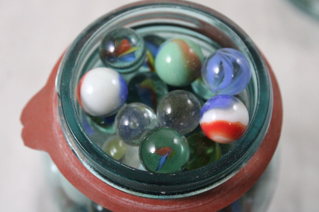 2 Canning Blue Jars of Vintage Marbles - 8
